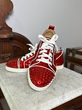 Christian Louboutin Fun Louis Jr Met. Red Patent Sneakers size 42.5